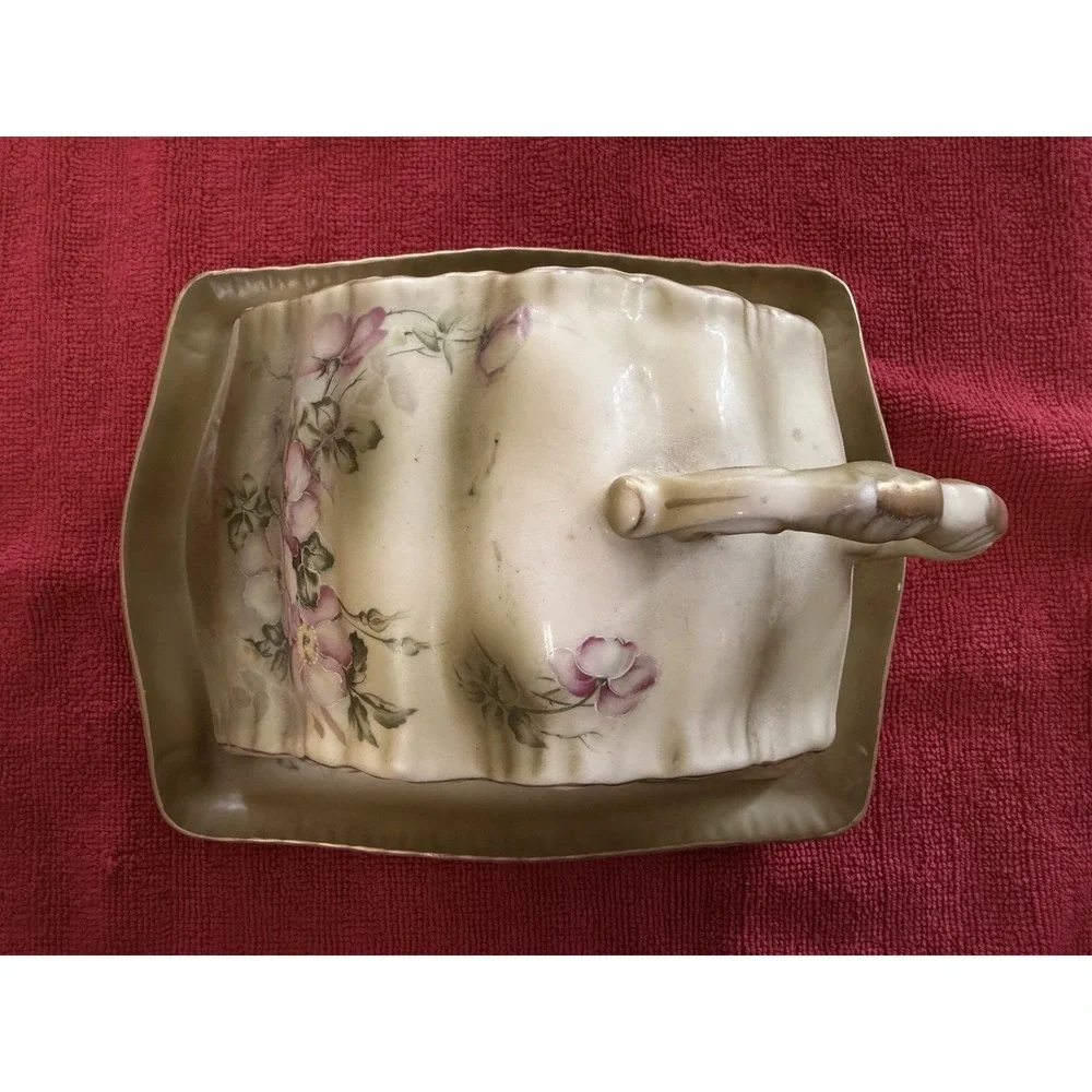 Antique Hand Painted Nippon Wild Rose Cheese Keeper, 1891-1921